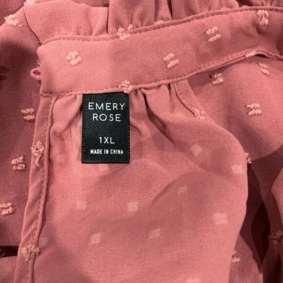 Emery Rose Halter Neck Swiss Dot Frill Trim Blouse Size 1X 14 Sleeveless Pink - Picture 10 of 12